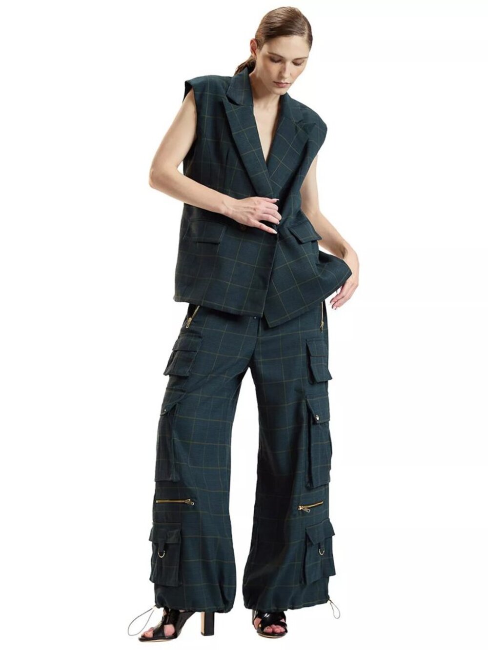 CYNTHIA ROWLEYPLAID CARGO PANTS (M)
